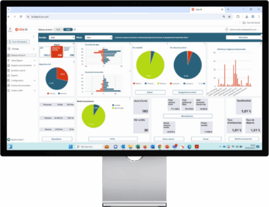 Écran affichant les graphiques et les données de Silae BI